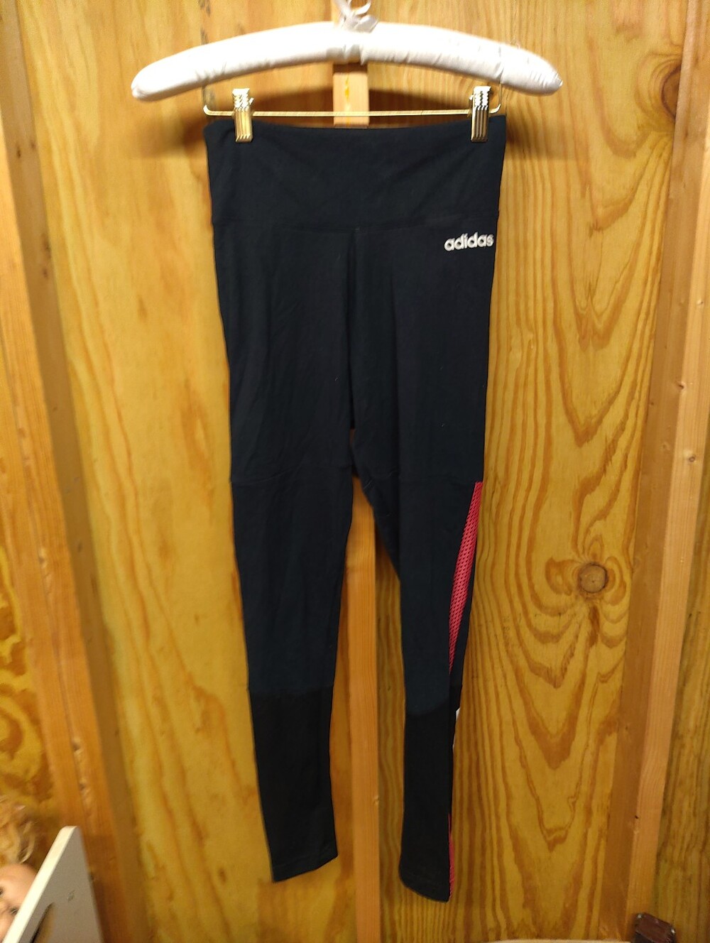 Adidas Climacool High Rise Leggings Black Pink Mesh Panel 3 Stripe Women's S